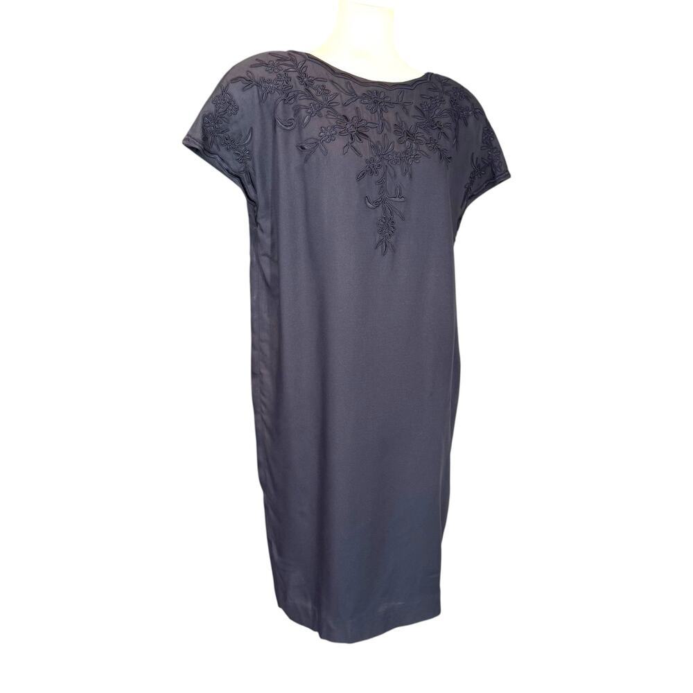 Vintage Marie St. Claire 80s Navy Blue Embroidered Evening Dress Medium
